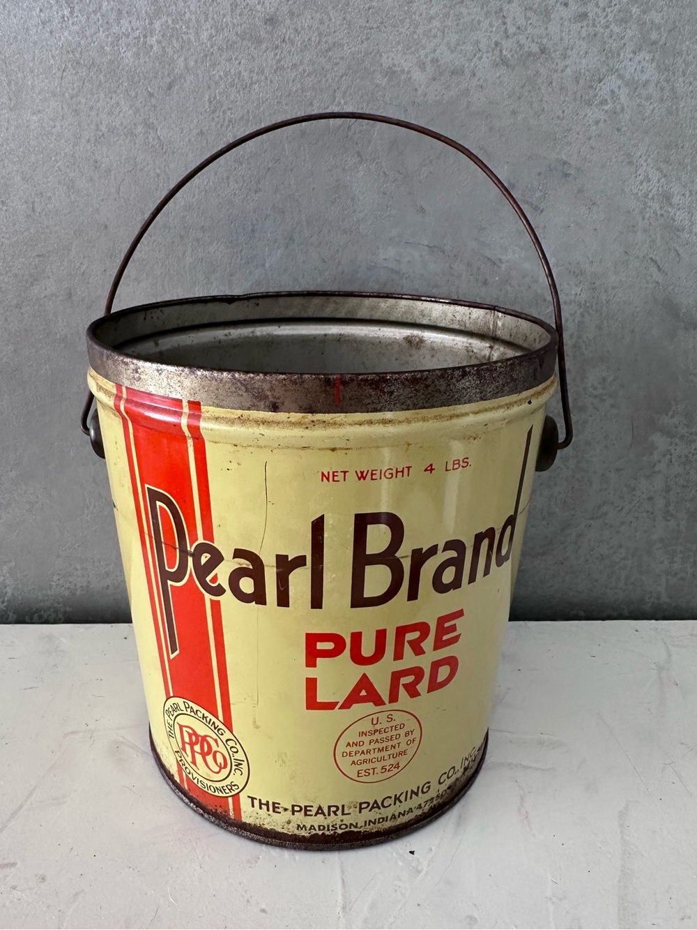 VINTAGE PEARL LARD 4LB METAL BUCKET